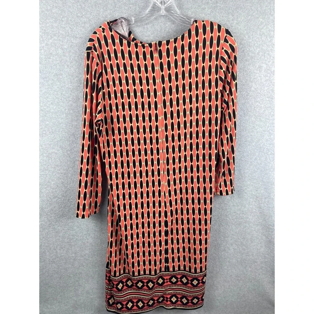 MICHAEL KORS Dress M Coral Black Shift Back‎ Exposed Zipper Long Sleeve Career